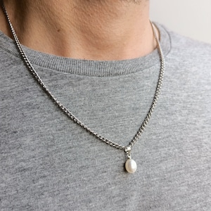 Herenparelketting, choker met echte parelkralen, y2k edelsteenkraalketting heren, surfer choker, y2k parelketting heren