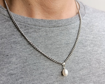 Mens pearl necklace,Real pearl beaded charm chain choker,Y2k gemstone bead chain necklaces mens,Y2k pearl chain necklace men