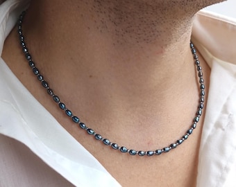Mens black pearl necklace,Minimalist real pearl beaded choker,Small gemstone y2k necklace,Bold black pearl jewelry necklace men