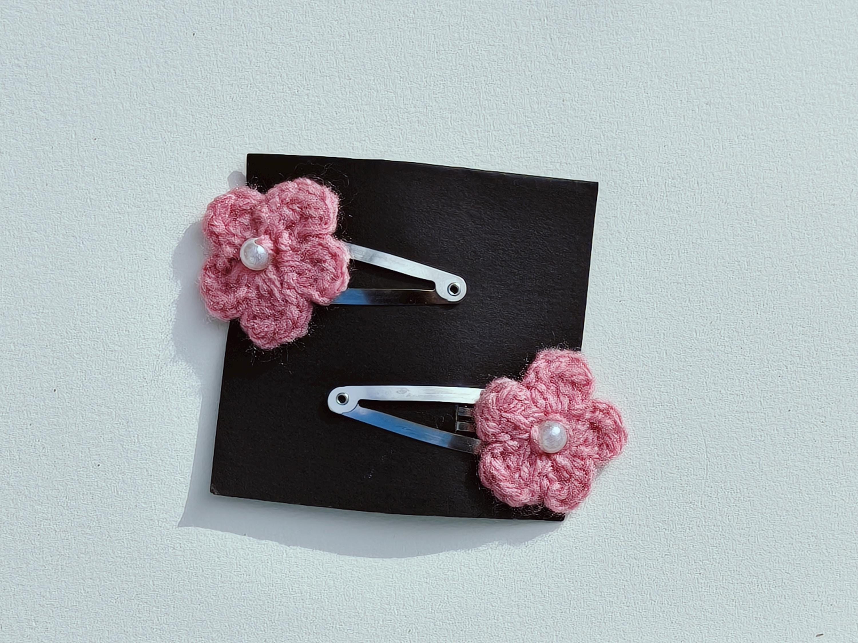 Handmade Fancy Crochet Snap Hair Clips - Vintage Floral & Pearl Designs 3pc Hair Clip Set - Crochet Meadow Set – puttisu-usa main image 3