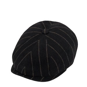 Black Striped Newsboy Cap,Wool ,Gray Wool cap, Flat Cap,Peaky Blinders Hat,Baker Boy Man Hat, ,Gatsby Hat,Men Christmas Gift,Gatsby  Cap