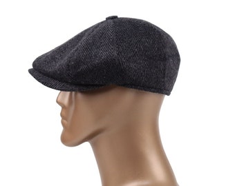 Gorra de vendedor de periódicos de espiga negra, lana, gorra de lana gris, gorra plana, sombrero Peaky Blinders, sombrero de hombre Baker Boy, sombrero Gatsby, regalo de Navidad para hombres, gorra Gatsby