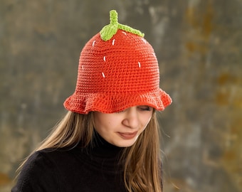 Crochet Strawberry Bucket Hat: Handmade Fun Fruit Hat.