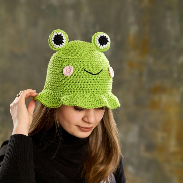 Crochet Cute Frog Bucket Hat, Bucket Hat, Handmade Frog Hat