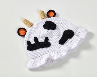 Crochet Cow Bucket Hat: Handmade Black & White Animal Hat