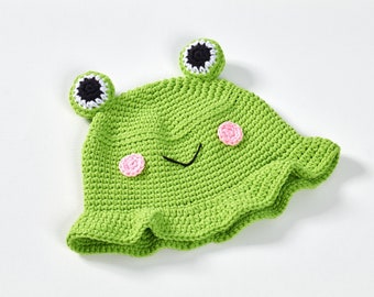 Crochet Cute Frog Bucket Hat, Bucket Hat, Handmade Frog Hat