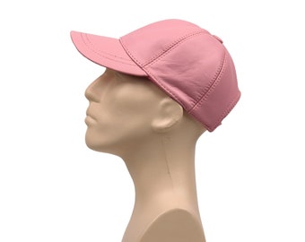 Pink Leather Baseball Cap, Genuine Leather, Adjustable Unisex Hat