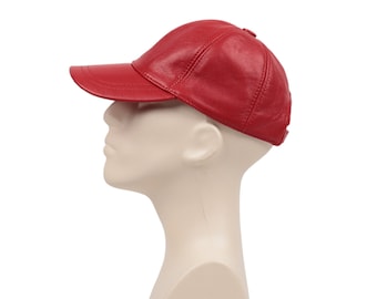 Cappellino da baseball in pelle rossa: cappello unisex regolabile in vera pelle