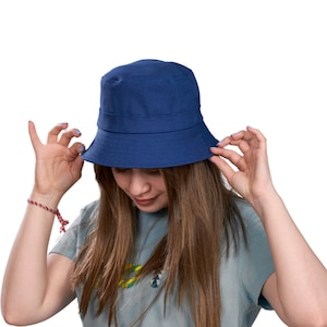 Dark Blue Cotton Bucket Hat: Summer Beach Sun Hat