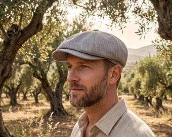 Casquette gavroche en lin beige, chapeau Bakerboy de style vintage