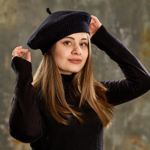 Black Crochet French Beret , Painters Hat, Crochet Women Beret,Women Winter Hat,Handmade Crochet Hat ,Handmade beret hat,Boho hippie hat