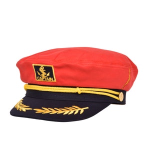 Red Captain&#39;s Hat, Unisex Captain Hat , Gift For New Boat Owner, First Mate Hat, Skipper, Yacht -Sailor Bachelor Hat, Nautical Gift