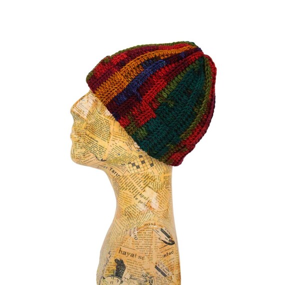 Hand Knit Multicolor Beanie: Chunky Boho Winter Cap - Etsy display picture 3