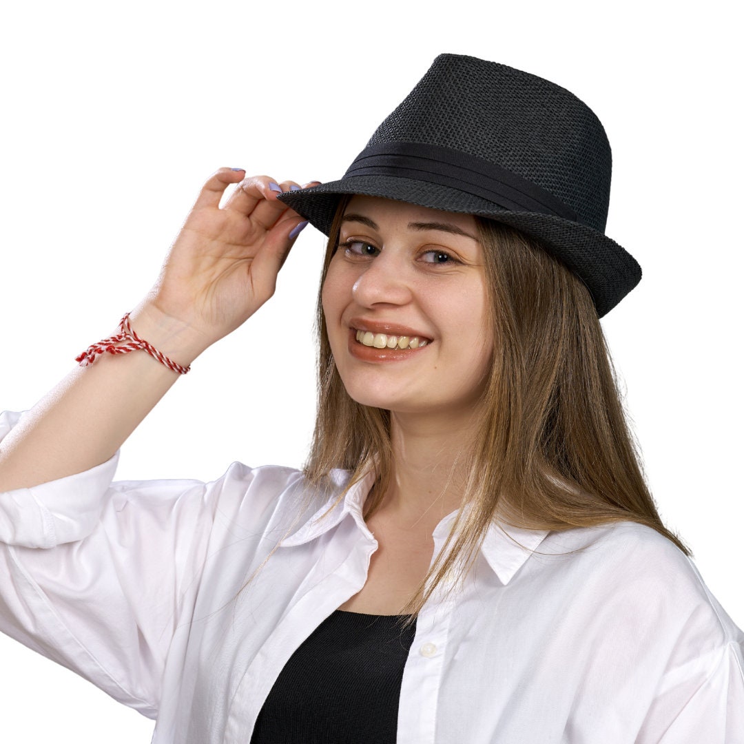 Black Borsalino Straw Fedora: Woven Summer Sun Hat - Etsy display picture 1
