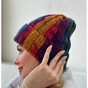 Hand Knit Beanie,Warm Caps,Multicolor Beanie, Boho Beanie,Cozy Chunky knit,Funky Beanie,Unisex Beanie,Winter Beanies,Fisherman Skull Cap,