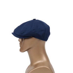 Dark Blue Linen Newsboy Cap: Handmade Vintage Style Gatsby Hat