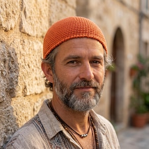 Orange Summer Crochet Kufi Hat: Handmade Fisherman Beanie