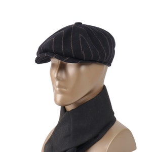 Black Striped Newsboy Cap,Wool ,Gray Wool cap, Flat Cap,Peaky Blinders Hat,Baker Boy Man Hat, ,Gatsby Hat,Men Christmas Gift,Gatsby  Cap