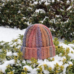 Hand Knit Multicolor Beanie: Chunky Crochet Boho Winter Cap image 2