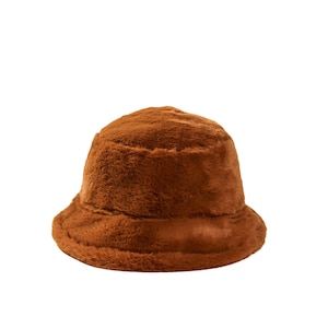 Brown Faux Fur Bucket Hat, Warm Plush Winter Hat for Women, Cozy Fuzzy Fluffy Outdoor Fashion Hat, Trendy Ladies Bucket Hat