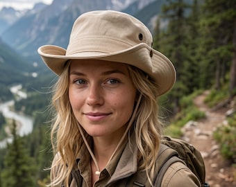 Cotton Safari Hat: Outdoor Sun Protection with Chin Strap