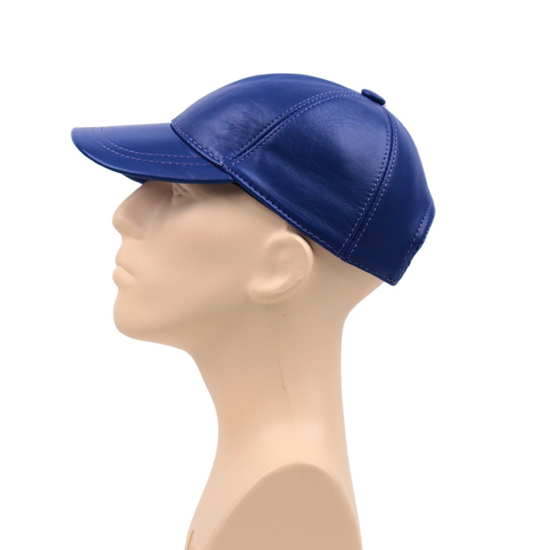 Blue cheap leather cap