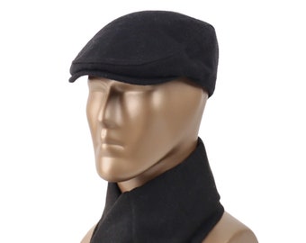 Casquette plate en laine noire : casquette gavroche classique de style lierre.