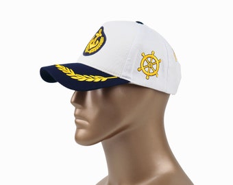 White Cotton Captain Hat: Nautical Sailor Cap