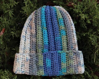 Gorro multicolor tejido a mano: gorro de invierno grueso estilo boho de ganchillo.