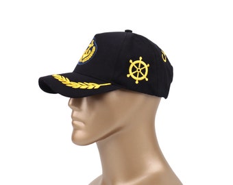 Casquette de baseball noire capitaine, chapeau de capitaine unisexe, cadeau pour propriétaire de bateau neuf, chapeau de premier officier, chapeau de yacht-marin, cadeau nautique, casquette rouge