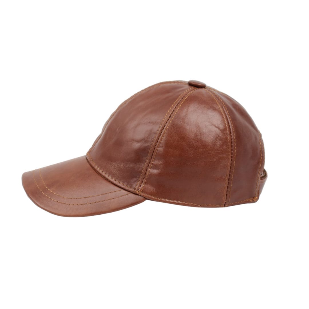 Brown Leather Baseball Cap: Unisex Adjustable Genuine Leather Hat