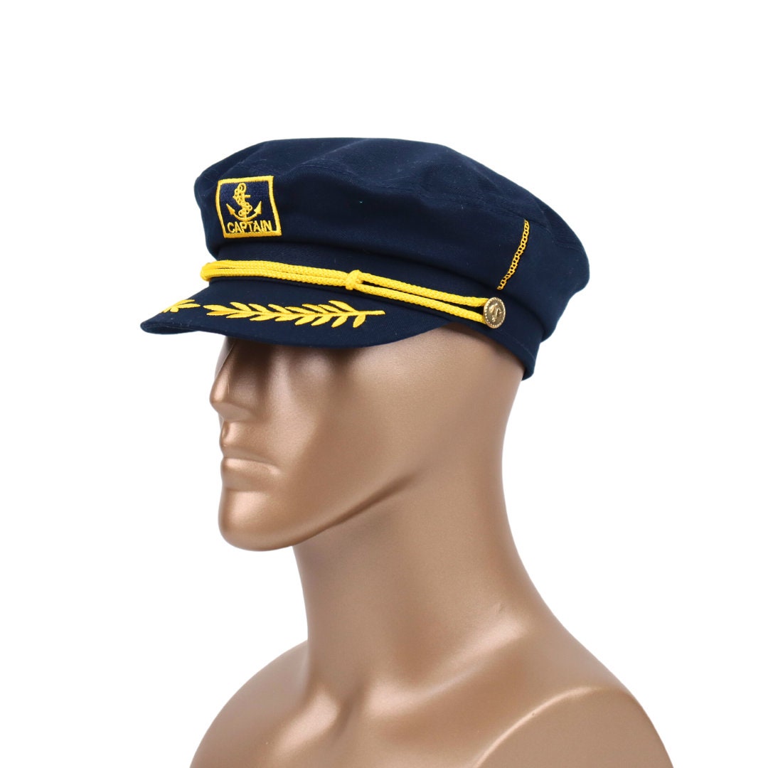 Dark Blue Cotton Captain Hat: Unisex Sailor Yacht Skipper - Etsy display picture 3