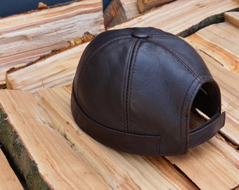Handmade Sheepskin Leather Docker Cap: Adjustable Fisherman Beanie