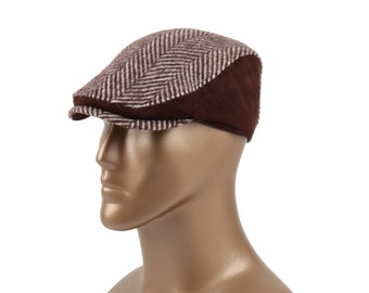 Casquette lierre en laine mélangée marron, casquette plate à chevrons, style Peaky Blinders