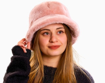 Fluffy Fuzzy Luxury Faux Fur Vegan Bucket Hat, Bright Color  display picture 2