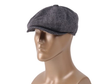 Gorra Newsboy de lana tweed gris: Sombrero Gatsby de estilo vintage hecho a mano.