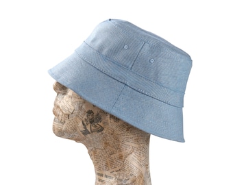 Blauer Baumwoll-Eimerhut: Sommer-Strand-Sonnenschutz.