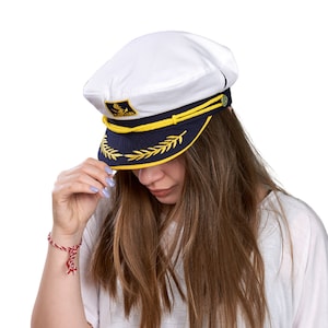 White Cotton Captain Hat: Nautical Sailor Yacht Hat