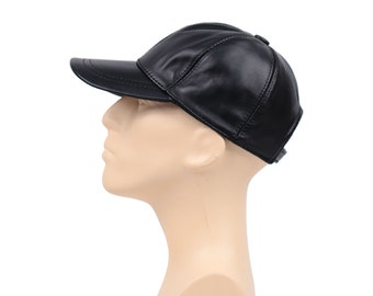 Black Leather Baseball Cap: Adjustable Unisex Hat