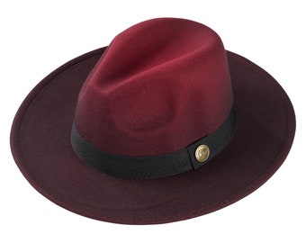 Chapeau fedora ombré rouge, chapeau à bord large, chapeau rancher en feutre végétalien, chapeau fedora rigide, chapeau fedora pour homme, fedora pour femme, chapeau élégant