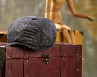 Gray Tweed Wool Newsboy Cap: Handmade Vintage Gatsby Hat,Peaky Blinders Cap,