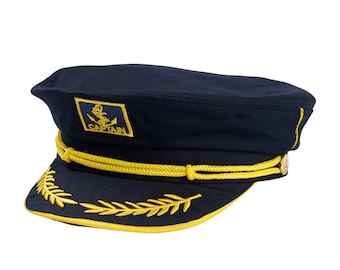 Dark Blue Captain&#39;s Hat, Unisex Captain Hat , Gift For New Boat Owner, First Mate Hat, Skipper, Yacht -Sailor Bachelor Hat, Nautical Gift