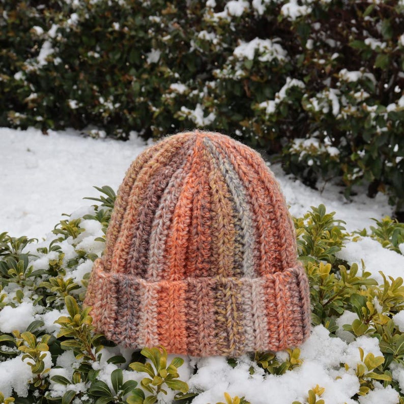 Hand Knit Multicolor Beanie: Chunky Crochet Boho Winter Cap image 5