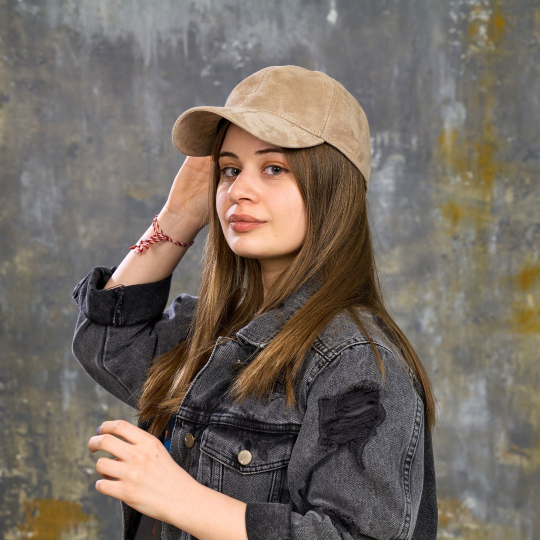 Dark Begie Genuine Suede Baseball Cap,adjustable Suede Cap