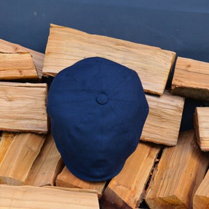 Dark Blue Linen Newsboy Cap: Handmade Vintage Style Gatsby Hat