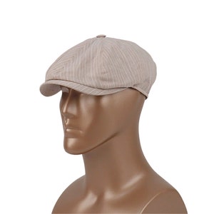 Beige Striped Summer Linen Newsboy cap, Bakerboy hat,Peaky Blinders Hat,Irish flat cap,Gatsby,Tommy Shelby Hat,Ivy Hat ,Fathers Day Gift