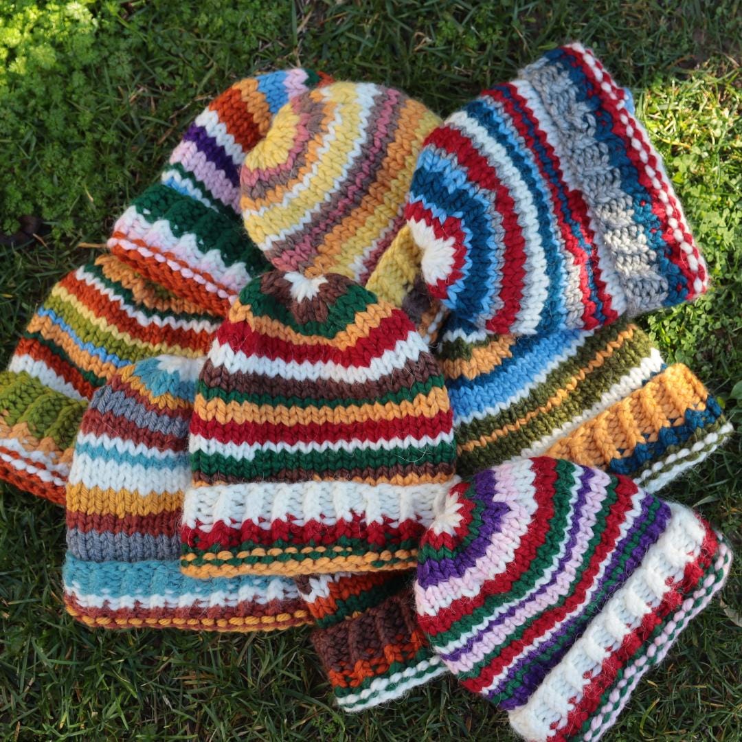Chunky Hand Knit Multicolor Scrap Beanie Hand Knit Multicolor Scrap Beanie: Chunky Crochet Boho  main image 3