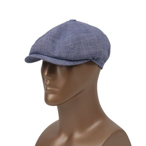 Dark Blue Linen Newsboy Cap: Handmade Vintage Style Gatsby Hat