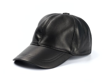 Schwarze Baseballkappe aus echtem Leder – Verstellbare Unisex-Kappe