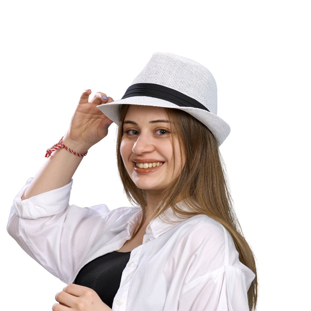 White Borsalino Straw Fedora: Beach Sun Hat - Etsy display picture 1